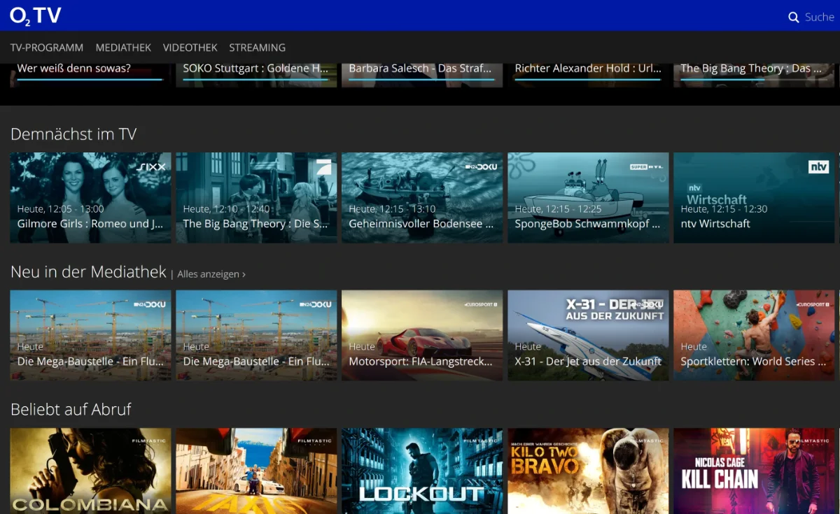 Übersicht O2-TV Plattform