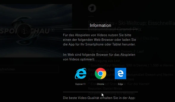 MagentaTV: Meldung Browser nicht kompatibel