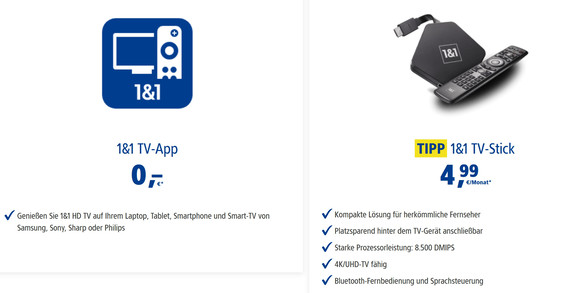 Hardwareoptionen bei 1&1 TV